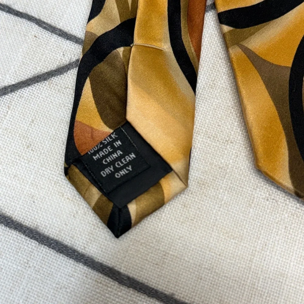 J. Garcia Necktie OS Gold Abstract‎ Psychedelic Swirl 100% Silk Tie
